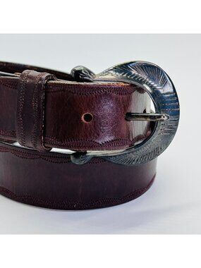 Jennifer Graham Women's Size M Brown Leather Belt Western  1.5" Ornate Buckle